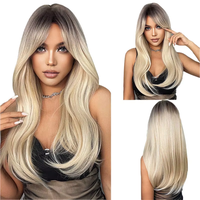 Perruques synthétiques longues et droites Ombré Brun Blond Yihaoyi avec frange, perruque de cosplay pour femmes, résistante à la chaleur, aspect naturel