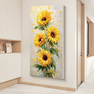 Peinture à l'huile de tournesol peinte à la main, style crémeux, toile décorative pour couloir, décoration murale pour entrée et maison - Product Image 2