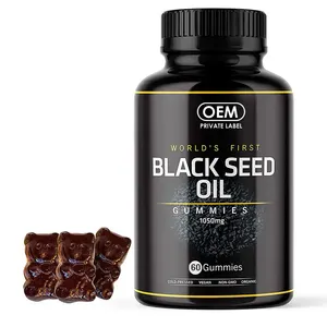 कस्टम लेबल भोजन की खुराक प्रतिरक्षा समर्थन जोड़ों पाचन बाल और त्वचा काले बीज तेल Gummies