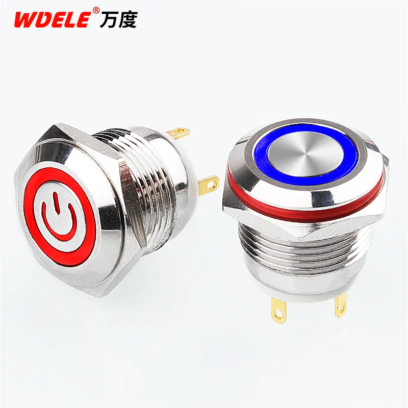 Wandu lampu cincin logam Stainless Steel 16mm 4pin sorot lampu LED 3.3V 5V 12V 24V saklar remote control