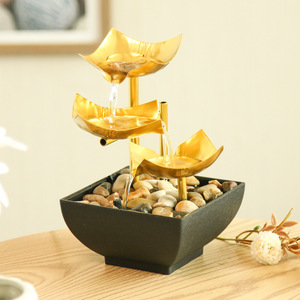 Mini Fontaine d'Eau d'Intérieur Dorée à Trois Niveaux, Décoration de Bureau, Maison, Feng Shui, Forme Rectangulaire, Matériau en Fer - Product Image 1