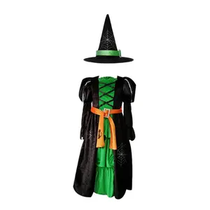 Carnival Masquerade Fancy Dress Outfit Green Elf Halloween Witch Costume For Girls
