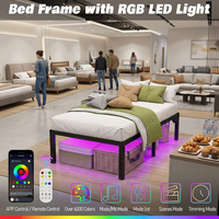 Lit plateforme en métal double avec sommier à lattes métalliques, personnalisable, silencieux, avec station de charge et éclairage LED – Offre Spéciale