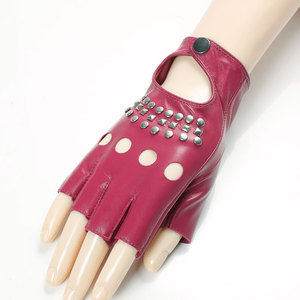 Gants en peau de mouton demi-doigt de fabrication fine Gants en <span class=keywords><strong>cuir</strong></span> véritable pour dames de mode - Product Image 2