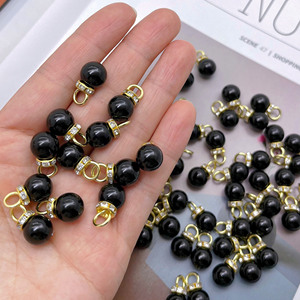 Abs Black Imitation Pearl Pendant With Gold Rhinestone Ring For Earring Making Jewelry Findings Round <b>Beads</b> Diy Components - Product Image 1