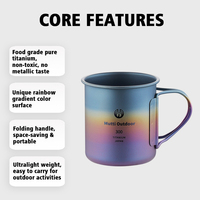 Mug Camping Titanium Murni 300ml dengan Gradien Warna, Gagang Lipat Ultralight, Cangkir Kopi Titanium Outdoor, Cangkir Air Hiking Portabel
