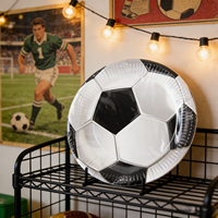 Assiettes en papier en forme de ballon de football noir et blanc 616140, fournitures pour fête de football, vaisselle jetable, fête d'anniversaire pour enfants et adultes