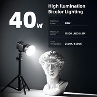 Projecteur vidéo LED 40W COB bicolore 2500K-6500K 11 500 Lux CCT avec charge rapide Type-C, intensité réglable, en ABS
