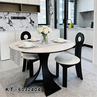 Table à manger ronde en pierre frittée de luxe léger, style rétro français, table ronde moderne minimaliste pour la maison avec base en bois massif