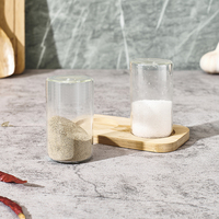 Ensemble de pots à épices en verre avec plateau en bambou, salières et poivrières en verre transparent pour le comptoir de cuisine, rangement des assaisonnements
