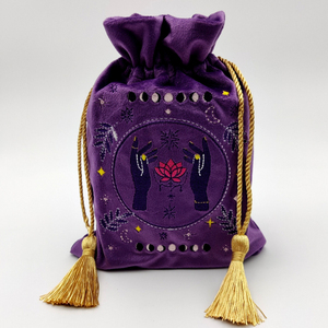 Pochette à bijoux personnalisée brodée de logo imprimée en satin doublé rabat rond vin pochette à cordon dés velours mauvais œil sac de cartes de tarot - Product Image 6