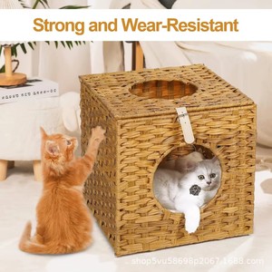 Extra Großes Faltbares Umweltfreundliches Winter-Hunde- und Katzenhaus Indoor-Haustierbett Doppelseitiges Rattan-Versteck Handgewebt - Product Image 2