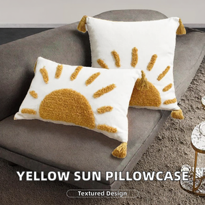 Funda de Cojín Moderna Cuadrada Bohemia Bordada 100% Poliéster Amarilla con Cierre de Cremallera para Sofás, Hogar, Hospital, Hotel - Product Image 2