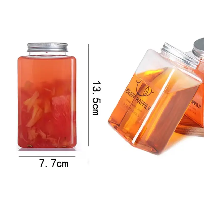 Stock in plastica PET bottiglia per succo di tè al latte da 500ml bottiglia per bevande quadrata piatta