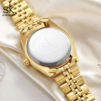 Montre à quartz pour femme Shengke K0156, plaquée or, alliage, design classique, marque de luxe, Relojes De Mujer