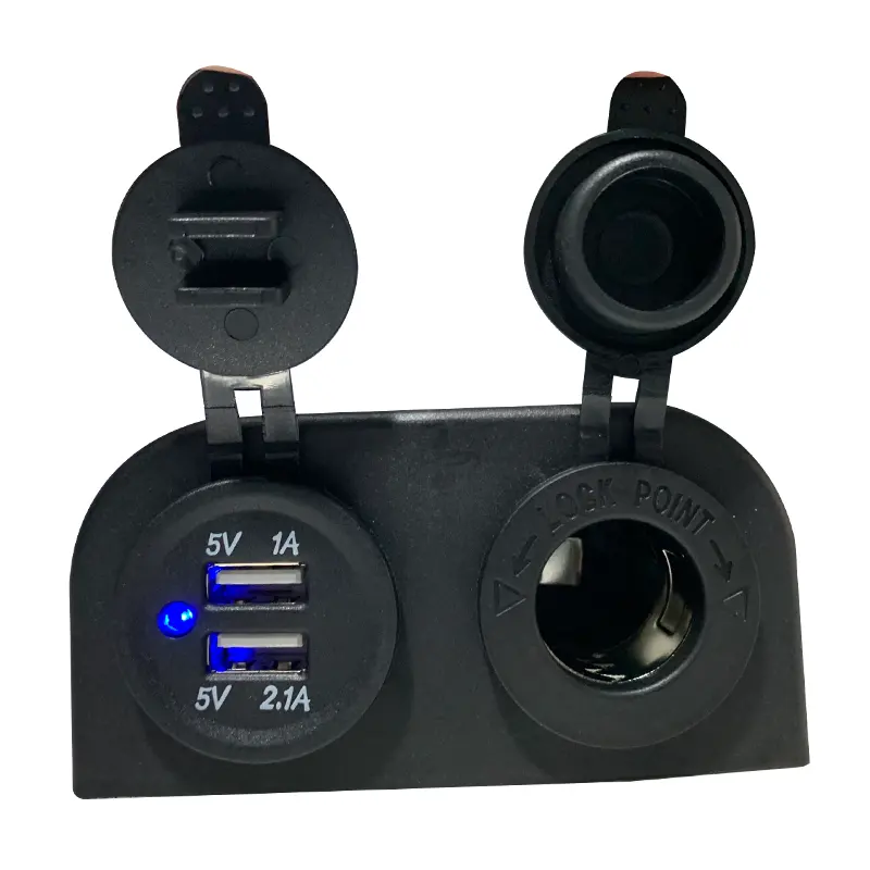 Plastic Two-hole Mounting Tent 12V USB Socket Dual 3.1a USB Charger Adapter Cigarette Lighter Socket