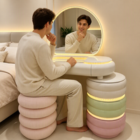 Coiffeuse colorée avec grand miroir et éclairage LED, meuble de chambre à coucher avec rangement et tiroirs, ensemble de meubles de maison, best-seller