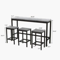 Ensemble de table à manger moderne 4 pièces à hauteur de comptoir avec 3 tabourets, table d'appoint et repose-pieds, table de cuisine de pub extra longue