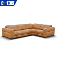 MANWAH CHEERS Luxuriöses Leder-L-förmiges Wohnzimmer-Ecksofa mit breiten Armlehnen, elektrischer Kopfstütze und Relaxfunktion