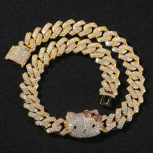 Nuevo <span class=keywords><strong>collar</strong></span> de cadena de eslabones cubanos de 13mm con abalorio de gato, joyería de latón chapada en oro para mujeres y hombres - Product Image 5