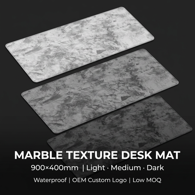 Premium Waterproof Desk Mat 900x400mm XXL Gray Marble Mouse Pad Non-slip Stitched Edge OEM Bulk Order for Luxury Office Setup