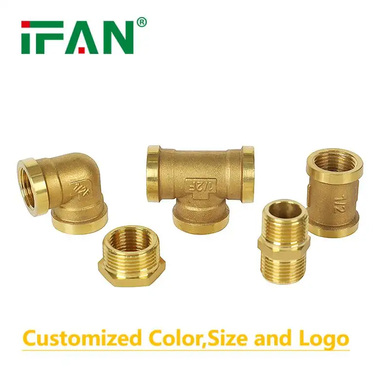 IFAN NPT Brass Thread Plumbing Fittings FF Tee Elbow Socket Copper Equal Water Pipe Connector Brass Pipe Fitting