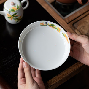 Guanlan Hand Painted Osmanthus Ceramic <b>Tea</b> Tray Round Porcelain Dry Brewing Stand For Kung Fu <b>Tea</b> <b>Set</b> - Product Image 1