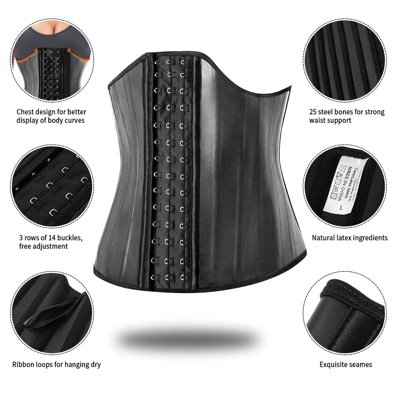 Shapewear di alta qualità lattice 25 ossa d'acciaio allenatore corsetto lucido Plus Size Shapers tagliabordi