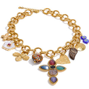 जिनयू 2250 स्टेटमेंट कम मोक ट्रेंडी स्टेनलेस स्टील हार सोने की प्लेटेड रंगीन क्रॉस पेंडर हार - Product Image 1