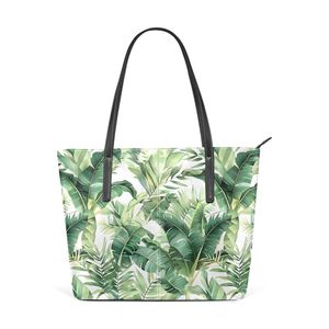 Tropical Palm Leaf Print Tote <b>Handbag</b> PU Shopper Bag <b>Small</b> Vacation Carryall - Product Image 1