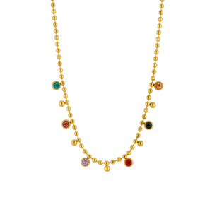 European American Retro Minimalist Colored Crystal Pendant Titanium Steel Necklace Gold Everyday Wear - Product Image 5