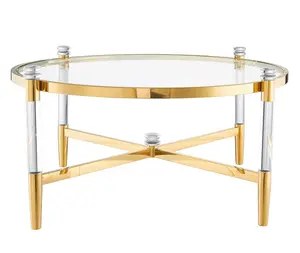 Acrylic Round Table Living Room Furniture Tea Table Combined With Metal