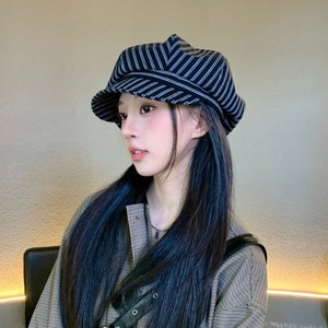 Gorra octogonal suave a rayas estilo retro japonés para mujer, sombrero de estilista transpirable que estiliza el rostro, ideal para primavera y otoño. - Product Image 3