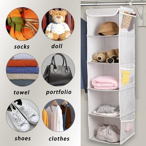 5 Tier Hanging Closet Organizer 43x12x12 Inch With 6 Side Pockets For Bedroom Storage Clothes Shoes Organizing - Product Image 4