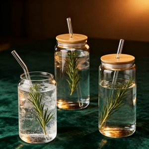 नम उच्च बोरोसिलिकेट ग्लास टंबलर 12 औंस/16 औंस/20 औंस विंटेज शैली डिशवॉशर सुरक्षित लकड़ी के ढक्कन सबलिमिनेशन अनुकूलन अनुकूलन योग्य ड्रिंकवेयर - Product Image 5