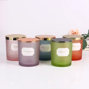 Tarros de vidrio cilíndricos de diferentes colores para velas con tapa, alta calidad, 8oz