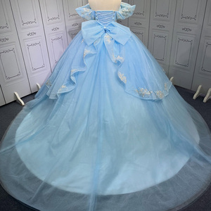 Robe de Quinceañera bleu ciel avec appliques en dentelle, col cœur, robe de bal pour filles, Lsmu61-1 - Product Image 3