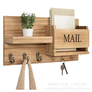 Wooden entryway storage rack, coat rack, wooden <b>shelf</b>, wall-mounted door key <b>hook</b>, envelope - Product Image 4
