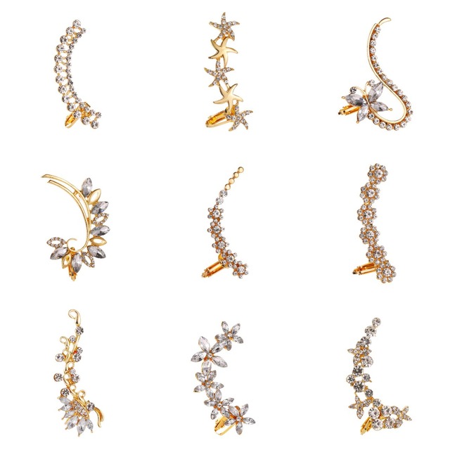 Trendy Aretes Orecchie Ohrring Full Zircon Ear Cuff Wrap Butterfly Flowers Crystal Ear Clip on Earrings for Women Jewelry