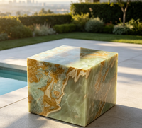 Table console en onyx vert naturel écologique de luxe, bloc de pierre polie, piédestal moderne, mobilier pour chambre à coucher, maison, villa