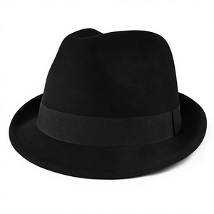 Chapeau Fedora en laine noire avec bande de ruban, unisexe, adulte, style formel d'hiver, bord de 56-58 cm - Product Image 1