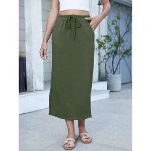 Jupe longue femme FOXA taille haute avec cordon de serrage, coupe droite, décontractée, idéale pour l'été, le bureau et les sorties du week-end - Product Image 5