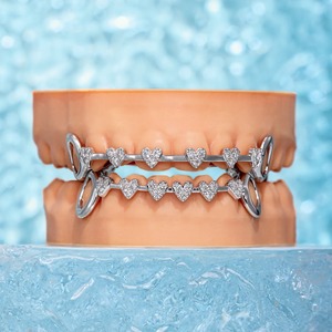 Accessoires dentaires en laiton plaqué or et argent, en forme de cœur, avec <span class=keywords><strong>strass</strong></span>, bijoux dentaires à fond plat pour femmes et hommes - Product Image 6