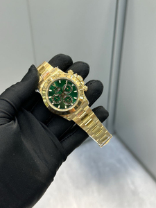 Đồng hồ nam màu vàng sang trọng Chronograph Superclone Mặt số màu xanh lá cây với viền tachymeter Vỏ và vòng đeo tay bằng thép không gỉ - Product Image 2