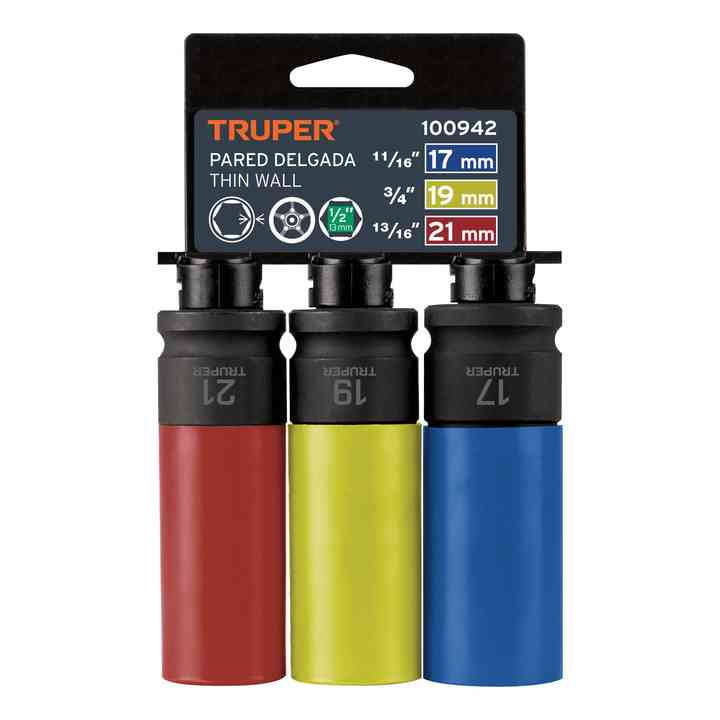 Truper JDI-1/2 x3mp Set di 3 prese di impatto lunghe 1/2 'con attrezzatura per la riparazione del corpo di protezione in plastica