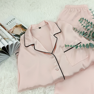 Conjuntos de pijamas de seda genuina pura 100% de calidad transpirable al por mayor, conjuntos de pijamas de seda familiar a juego para damas - Product Image 2