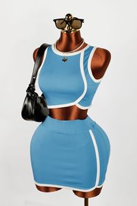 Peeqi K25L914 Mùa Hè Mới Của Phụ Nữ Thời Trang Trang Phục Sọc Không Tay Thể Thao Hàng Đầu Sexy Bọc Váy Đặt Phụ Nữ Hai Mảnh Váy Phù Hợp Với - Product Image 4