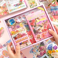 Ensemble de journalisation florale esthétique personnalisé, kit de scrapbooking DIY, papeterie printanière rose, boîte cadeau pour filles, cadeau pour étudiantes