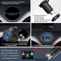 Prise USB 12V 4 ports, double PD 30W et double Quick Charge 3.0 18W avec interrupteur à bouton pour voiture, bateau, marine, fourgonnette