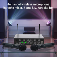 Mixeur audio karaoké 4 canaux avec effets DSP, contrôle de la réverbération réglable, microphone sans fil rechargeable (1500-1999mAh) bande UHF